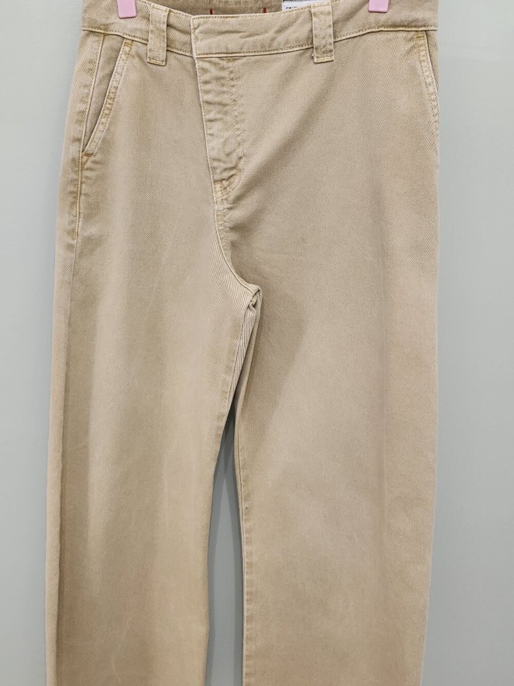 Zara Khaki Denim Criss Cross Jeans